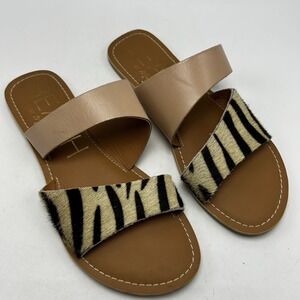 Beach by Matisse Sandals Womens 7 M Calf Hair Leather Slide Shoes Coastal Flat